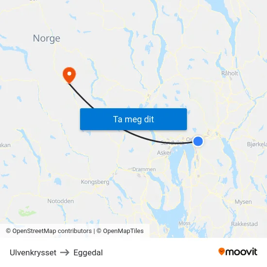 Ulvenkrysset to Eggedal map