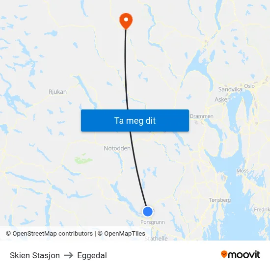 Skien Stasjon to Eggedal map