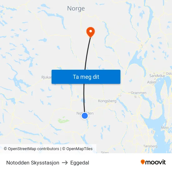 Notodden Skysstasjon to Eggedal map