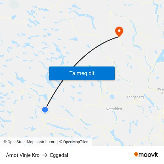 Åmot Vinje Kro to Eggedal map