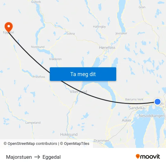 Majorstuen to Eggedal map