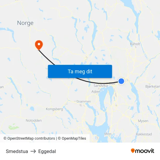 Smedstua to Eggedal map