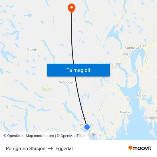 Porsgrunn Stasjon to Eggedal map