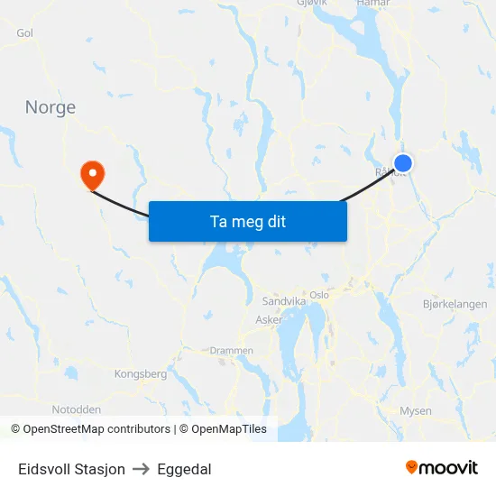 Eidsvoll Stasjon to Eggedal map