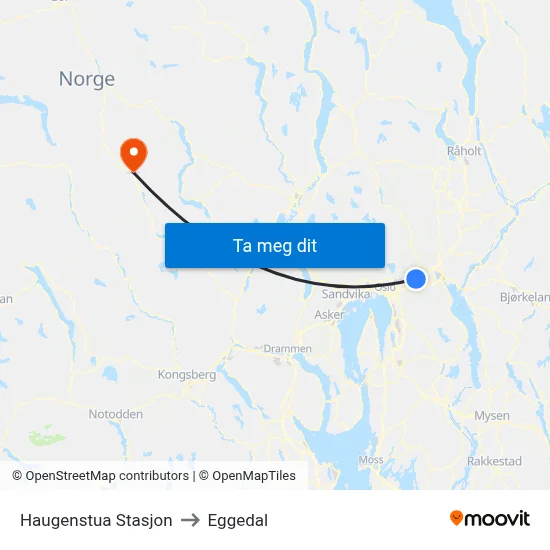 Haugenstua Stasjon to Eggedal map