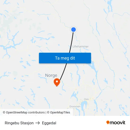 Ringebu Stasjon to Eggedal map