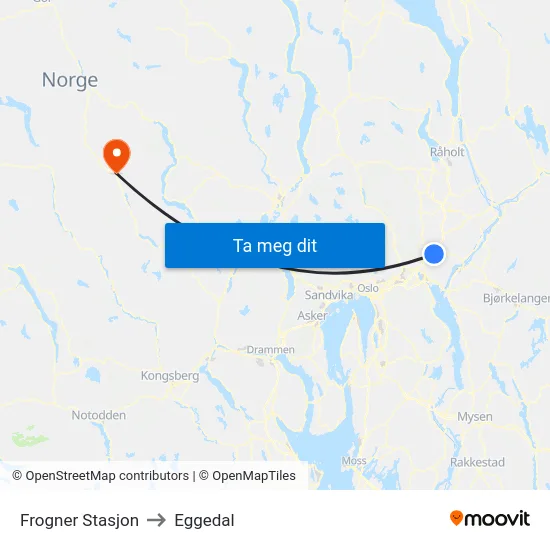 Frogner Stasjon to Eggedal map