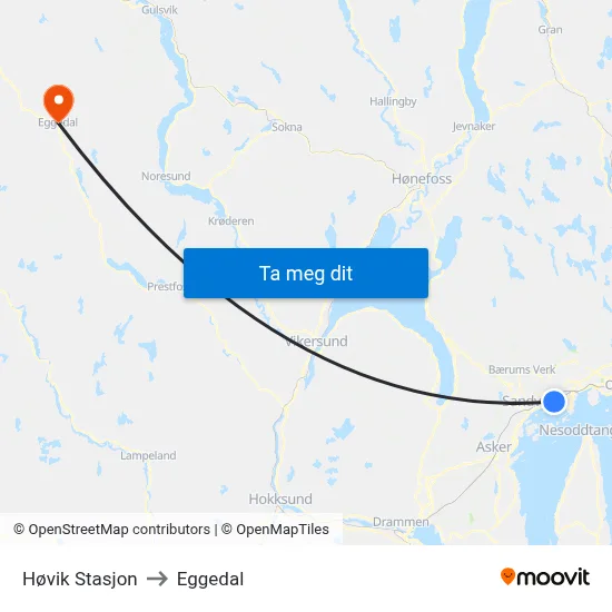 Høvik Stasjon to Eggedal map