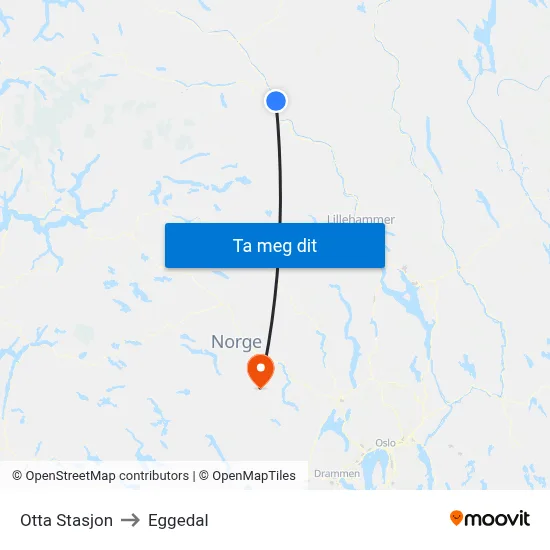 Otta Stasjon to Eggedal map