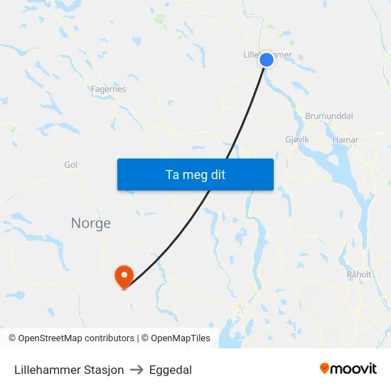 Lillehammer Stasjon to Eggedal map