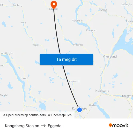 Kongsberg Stasjon to Eggedal map