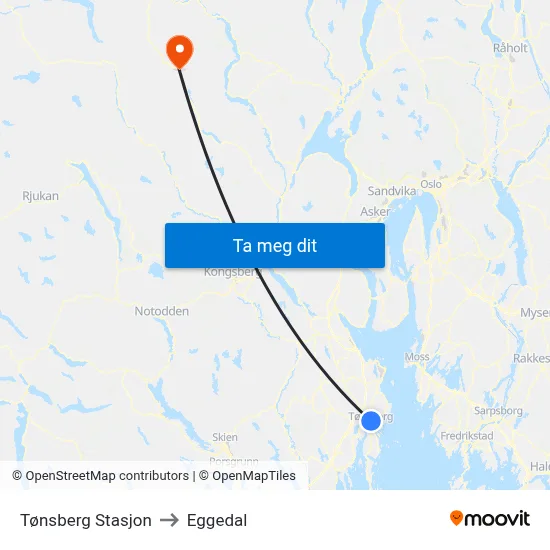 Tønsberg Stasjon to Eggedal map