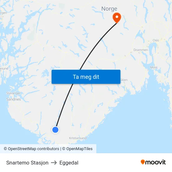 Snartemo Stasjon to Eggedal map