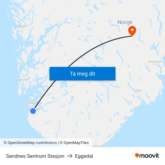 Sandnes Sentrum Stasjon to Eggedal map