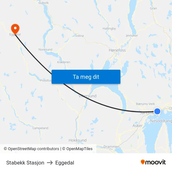 Stabekk Stasjon to Eggedal map