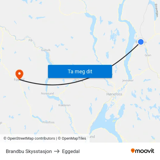 Brandbu Skysstasjon to Eggedal map