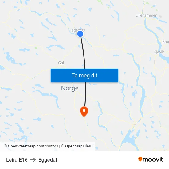 Leira E16 to Eggedal map