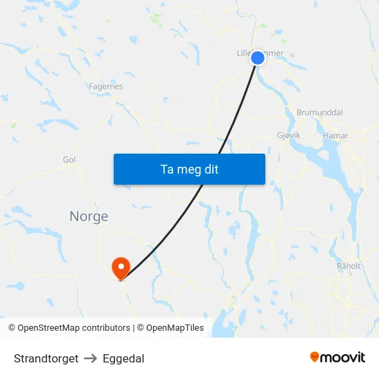 Strandtorget to Eggedal map