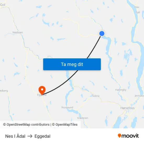 Nes I Ådal to Eggedal map