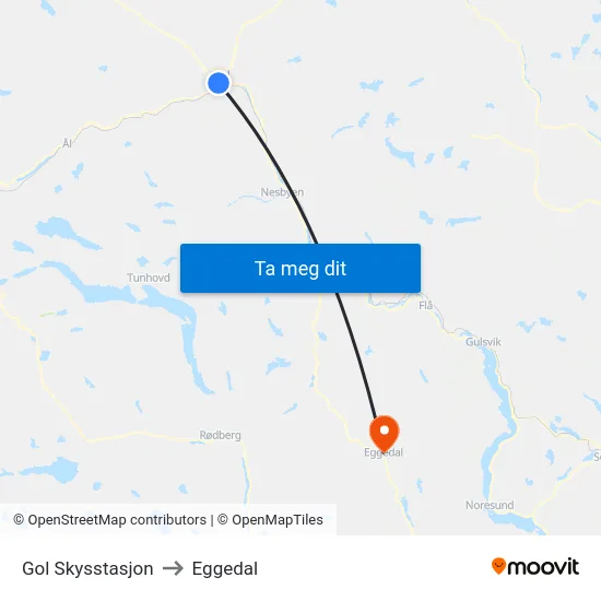 Gol Skysstasjon to Eggedal map