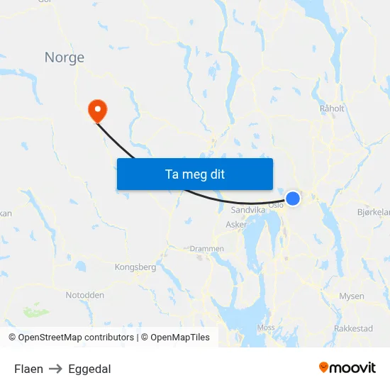 Flaen to Eggedal map