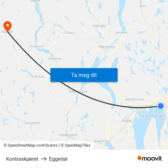 Kontraskjæret to Eggedal map