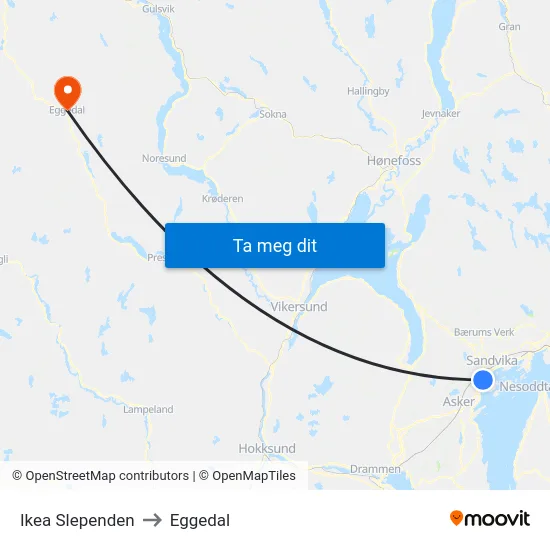 Ikea Slependen to Eggedal map