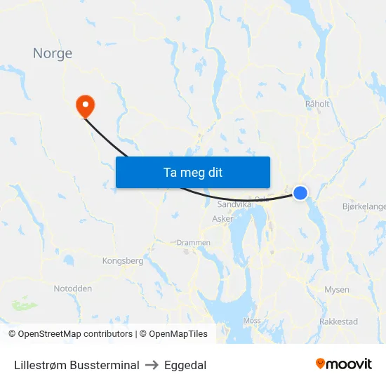 Lillestrøm Bussterminal to Eggedal map