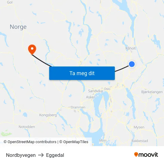 Nordbyvegen to Eggedal map