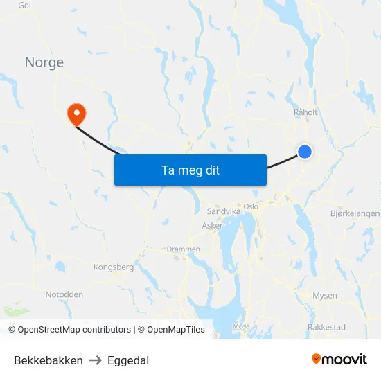 Bekkebakken to Eggedal map