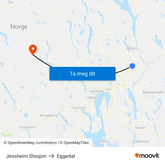 Jessheim Stasjon to Eggedal map