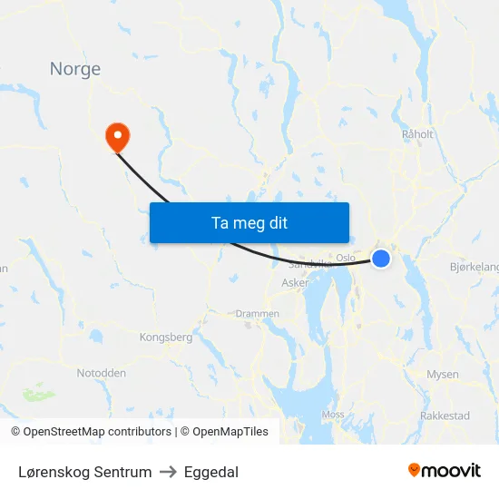 Lørenskog Sentrum to Eggedal map