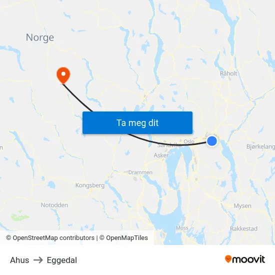 Ahus to Eggedal map