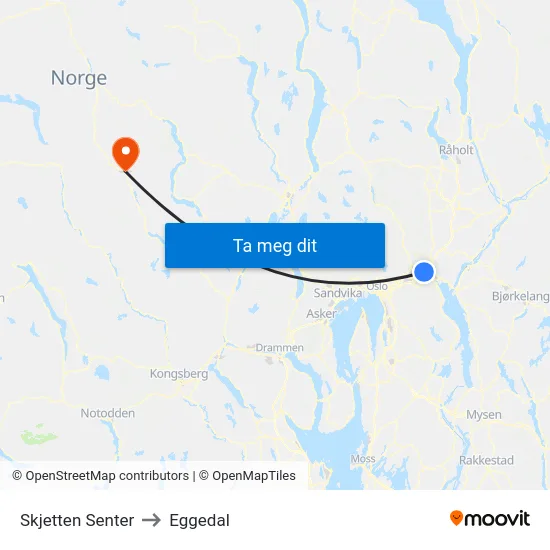 Skjetten Senter to Eggedal map