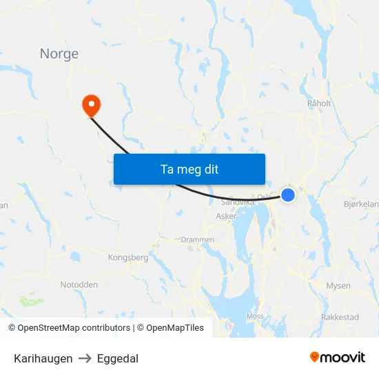 Karihaugen to Eggedal map