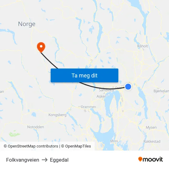 Folkvangveien to Eggedal map