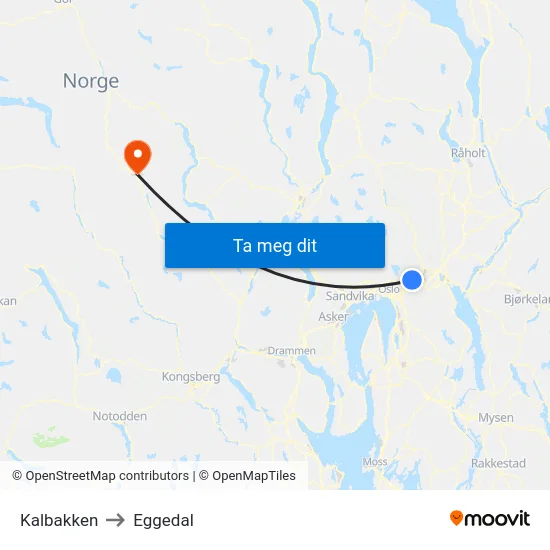 Kalbakken to Eggedal map