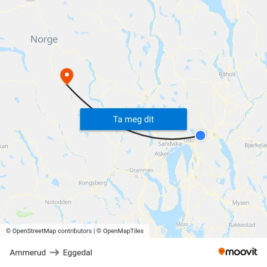 Ammerud to Eggedal map