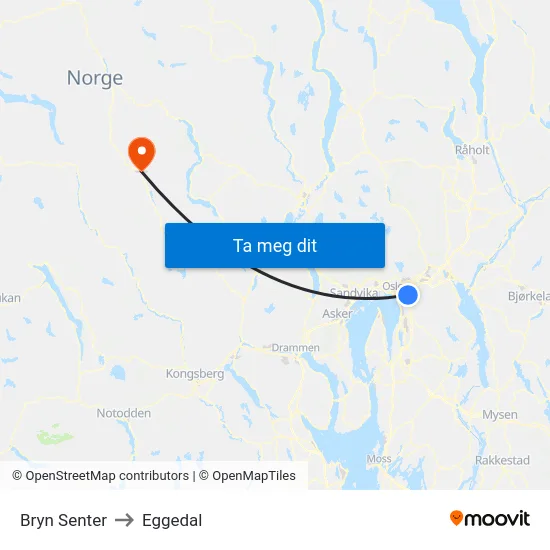Bryn Senter to Eggedal map