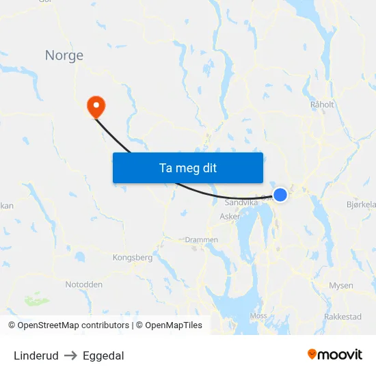 Linderud to Eggedal map