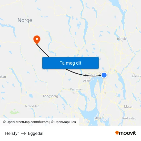Helsfyr to Eggedal map