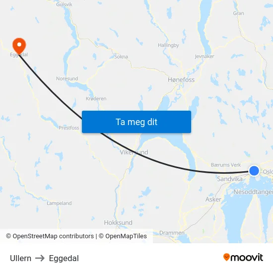 Ullern to Eggedal map