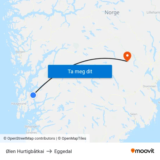Ølen Hurtigbåtkai to Eggedal map
