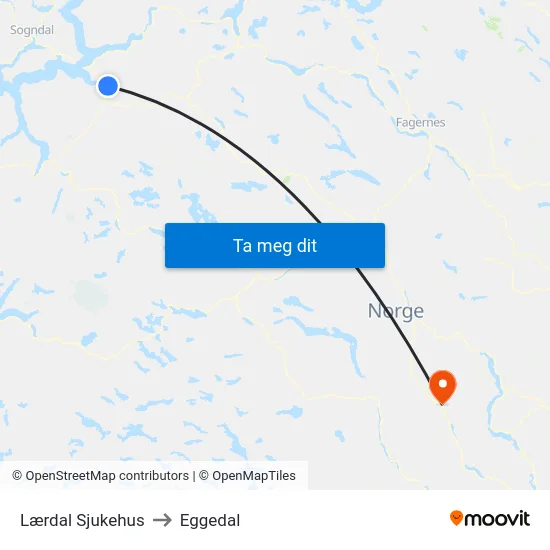 Lærdal Sjukehus to Eggedal map
