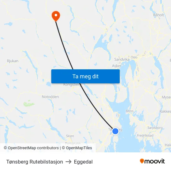 Tønsberg Rutebilstasjon to Eggedal map