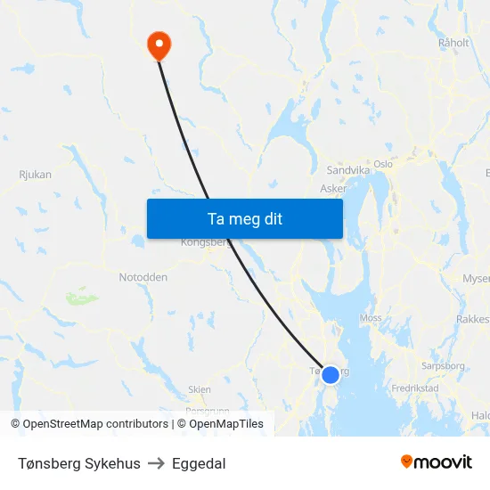 Tønsberg Sykehus to Eggedal map