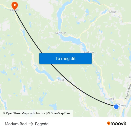 Modum Bad to Eggedal map