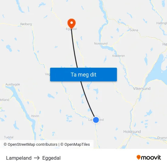 Lampeland to Eggedal map