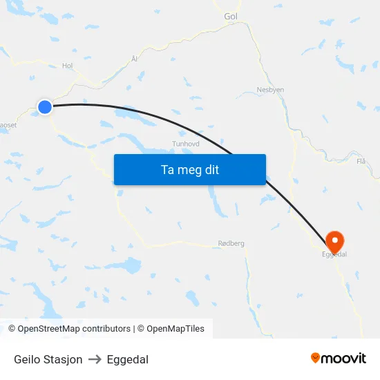 Geilo Stasjon to Eggedal map