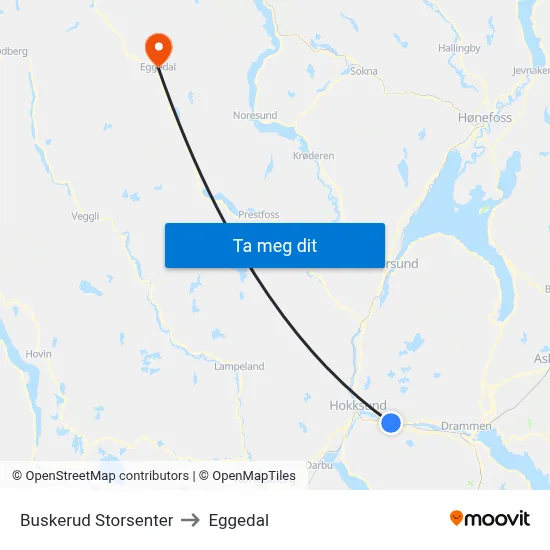Buskerud Storsenter to Eggedal map